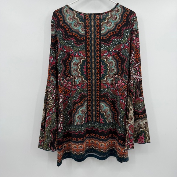 La Vanya Top Women 1X Multicolor Flare Sleeves Southwest Paisley Stretch Tunic - Picture 6 of 12